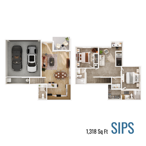 Sips floor plan with 1,318 square feet