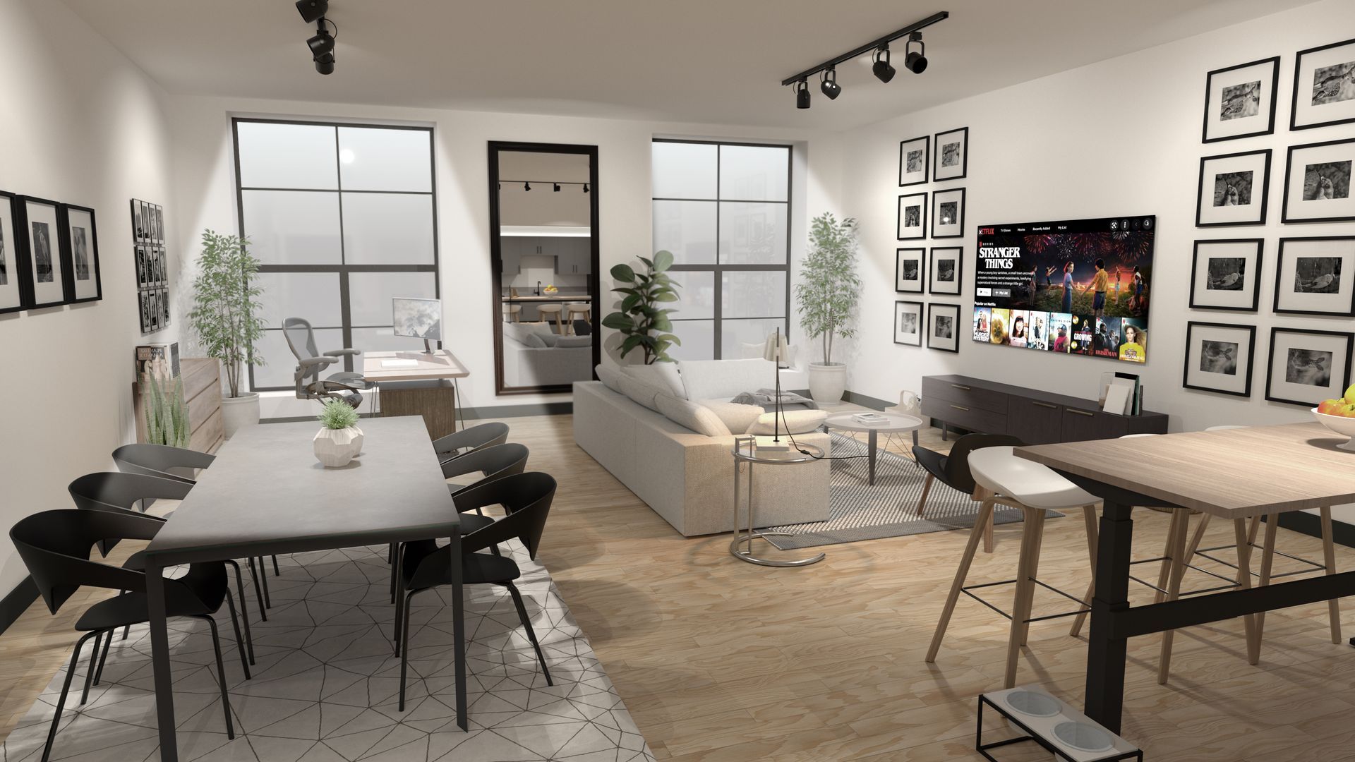 Rendering Living Room with sofa and table