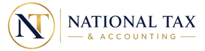 National Tax & Accounting logo with gold and navy blue text and circular NT monogram