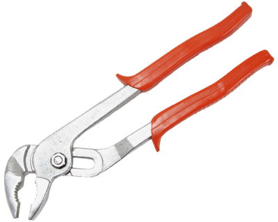 A pair of pliers with red handles on a white background