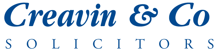 A blue and white logo for creavin & co solicitors