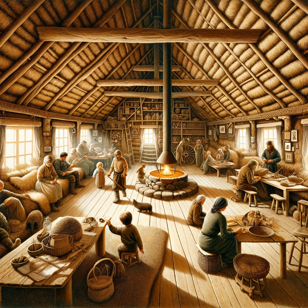 The interior of Turf houses in Iceland and lifestyle of viking settlers