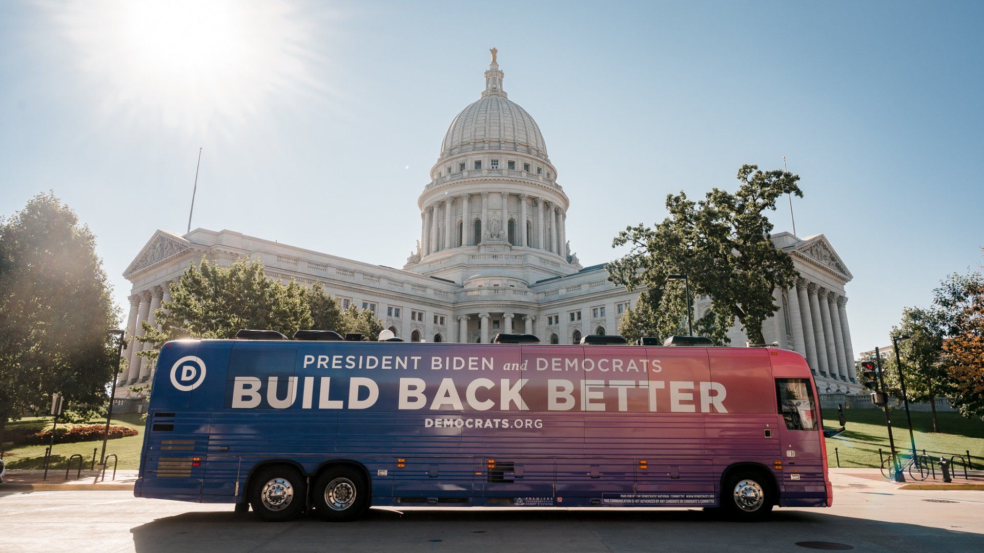 democratic party build back better tour bus