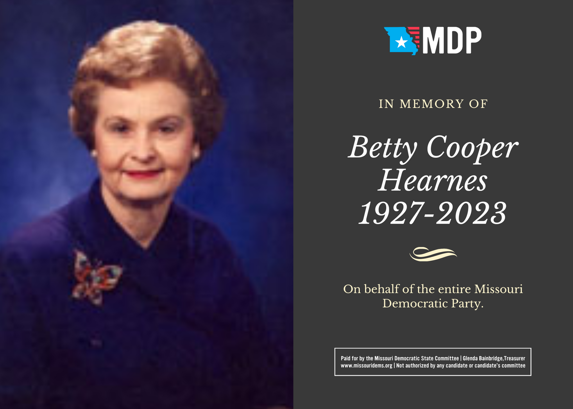 Missouri democratic party statement on the passing of betty cooper hearnes