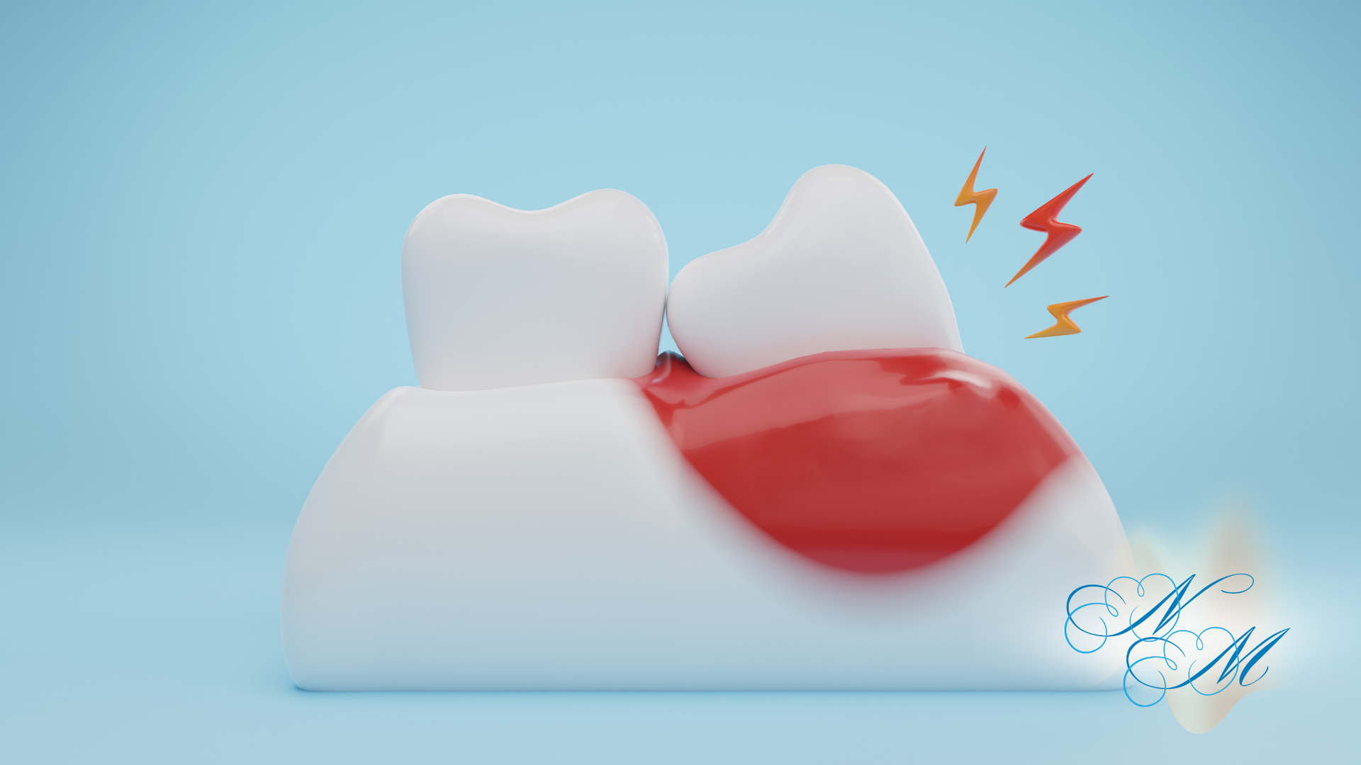 A close up of a tooth with a red spot on it.