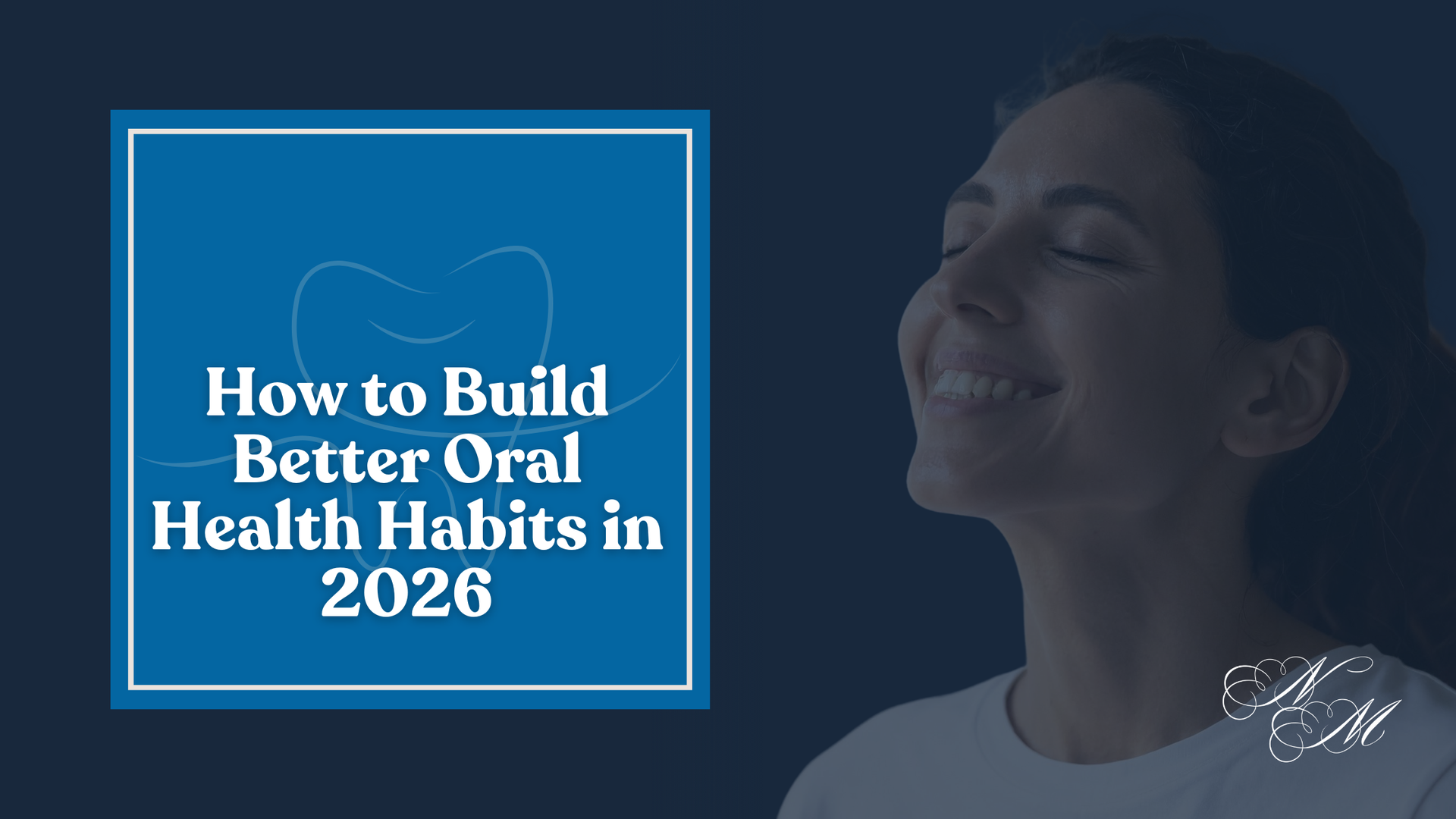 Woman smiling, with text 