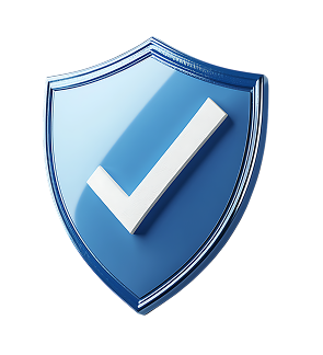 A blue shield icon featuring a white checkmark, symbolizing security or verification.