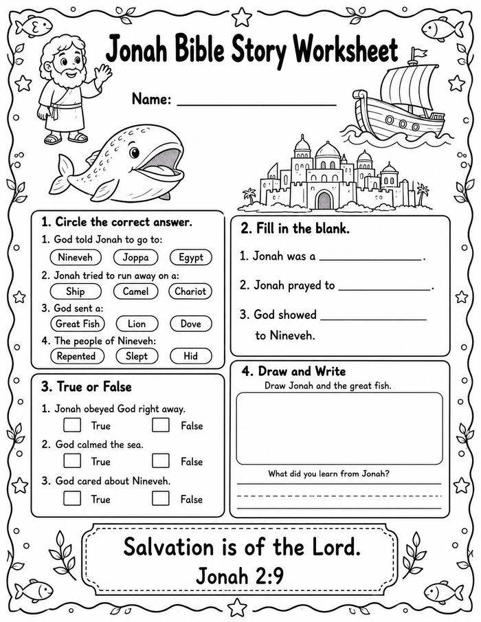 Jonah Bible Story Worksheet preview