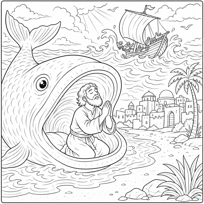 Jonah and the Great Fish Coloring Page preview