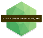 Logo: green polygonal shape with brown text 