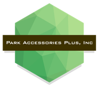 Logo: green polygonal shape with brown text 
