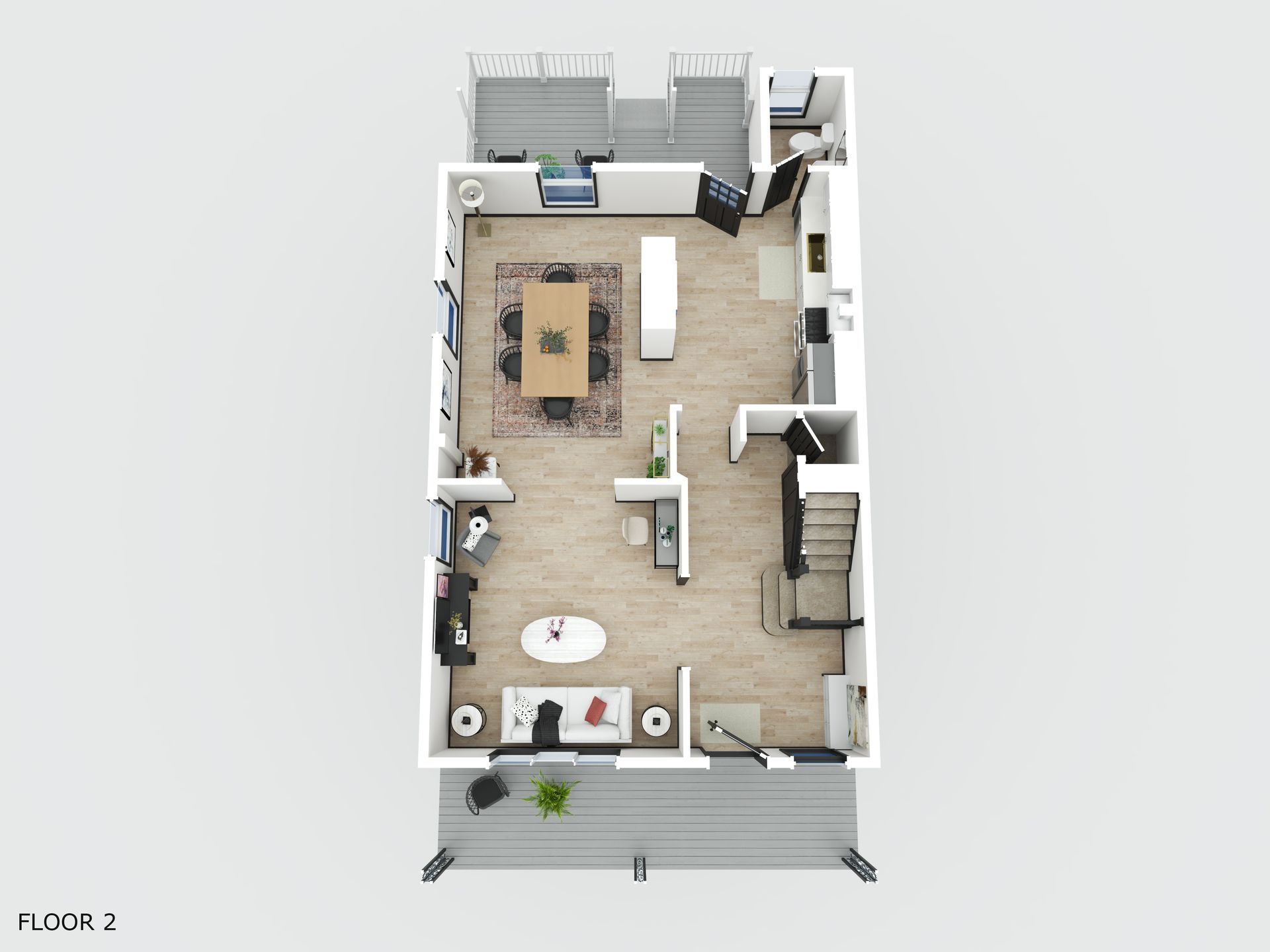 An aerial view of the floor plan of a house.