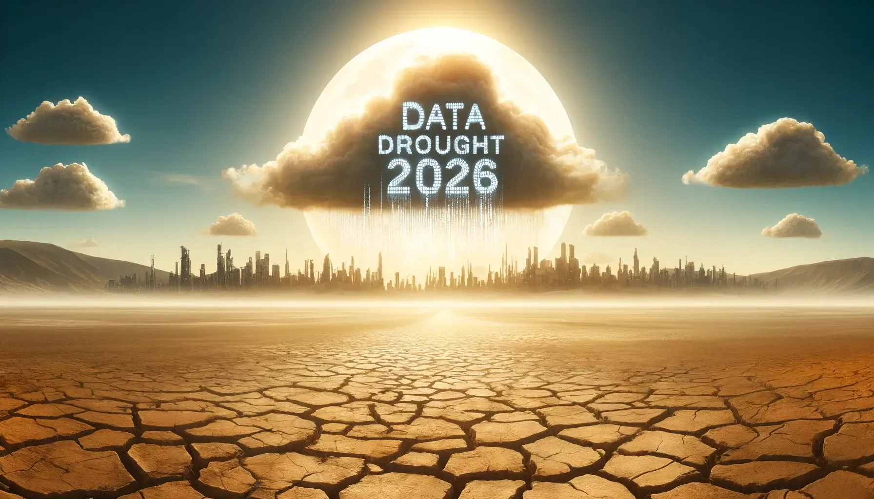A picture of a desert with the words data drought 2026 on it