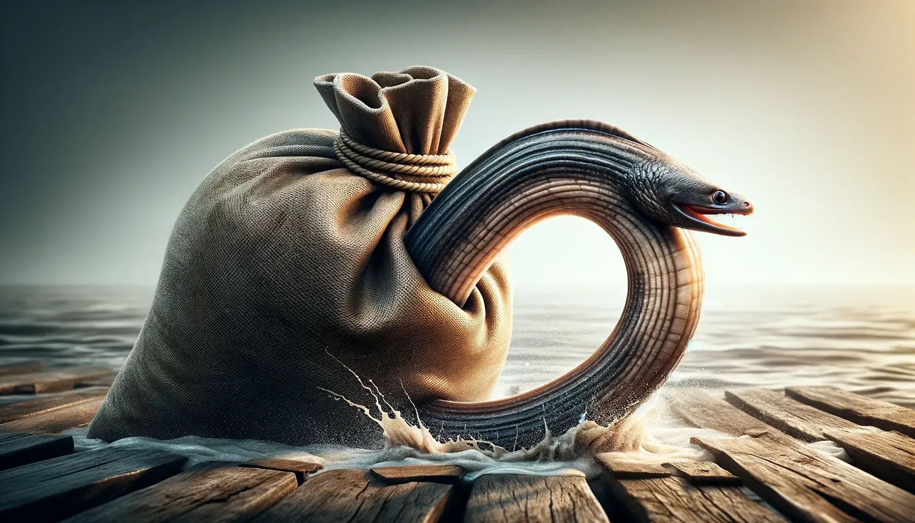 an eel in a sandbag