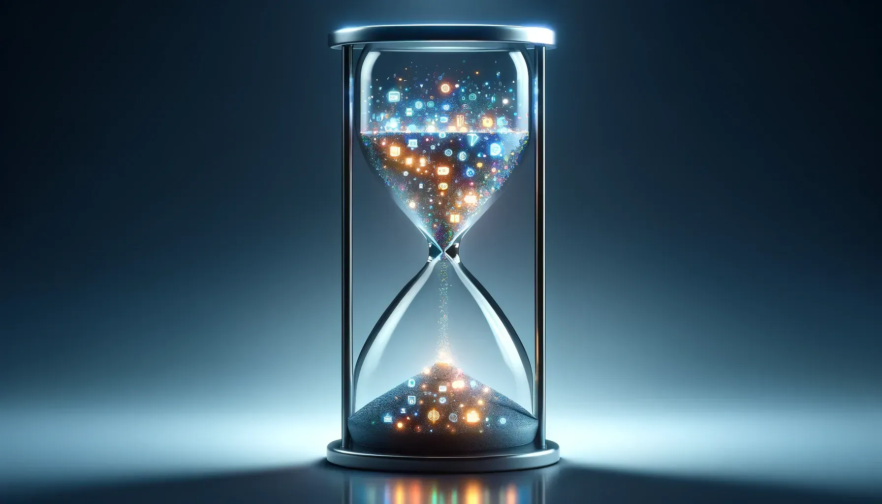 A hourglass with a lot of apps inside of it