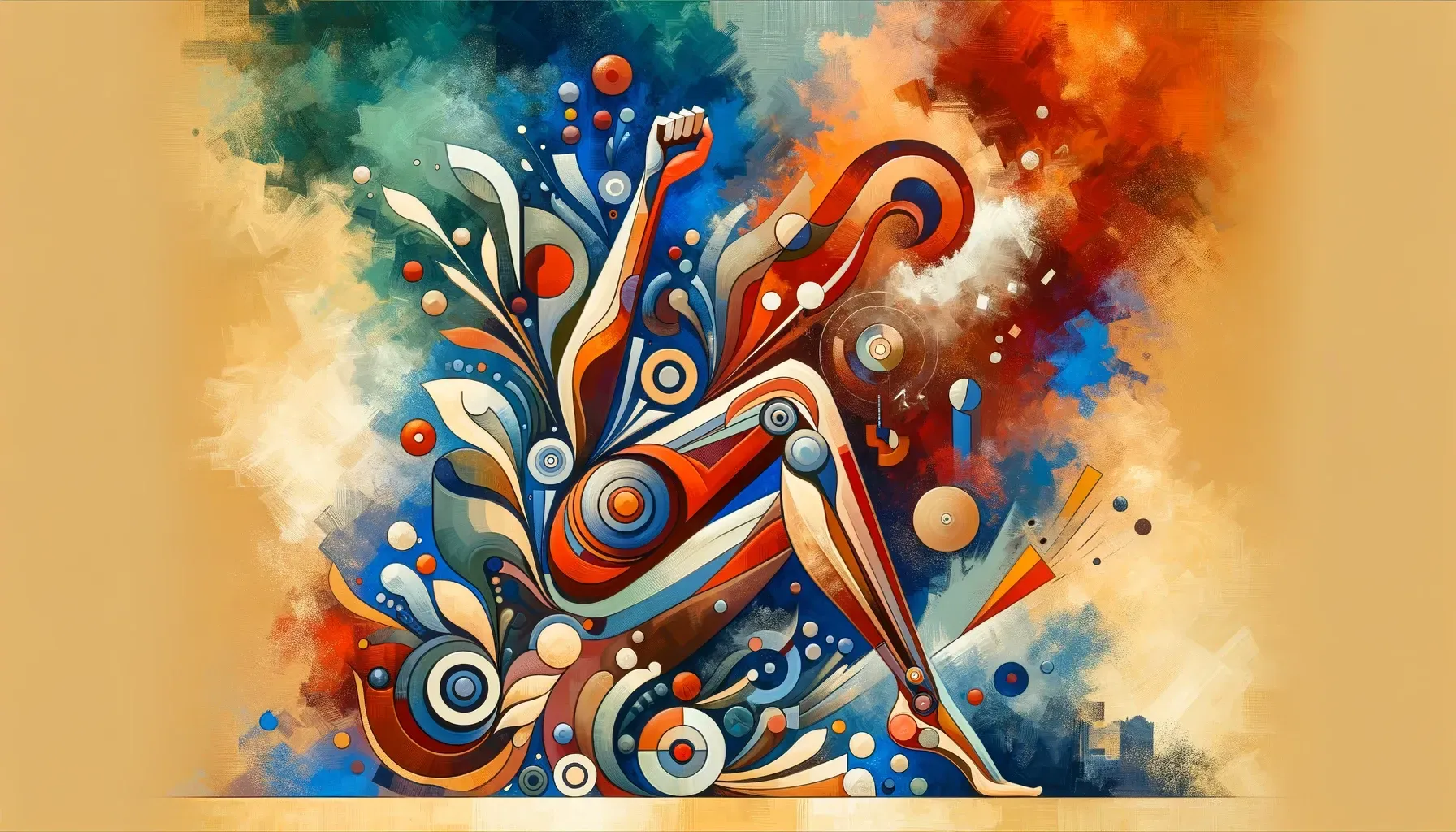 A colorful painting of a woman sitting on a couch