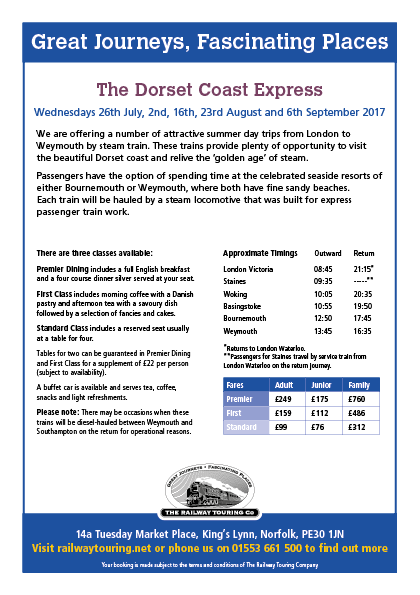 a flyer for the dorset coast express is shown
