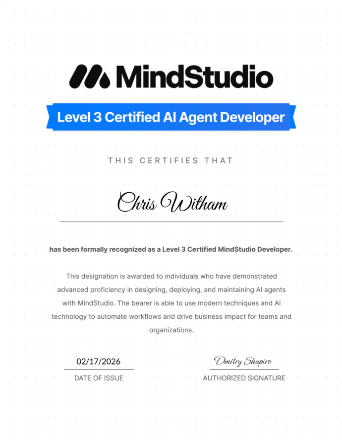 MindStudio Level 3 Certified AI Agent Developer