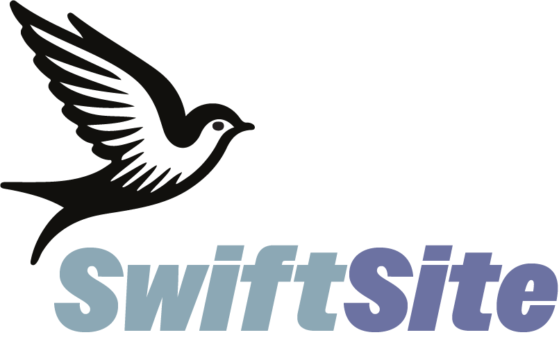 Logo featuring a black and white swallow bird with wings outstretched above the text 