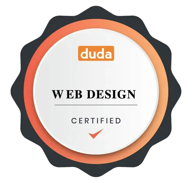 a badge that says duda web design certified