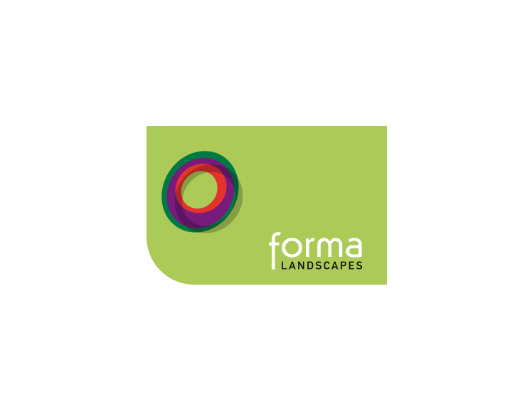 a green sign that says forma landscapes on it