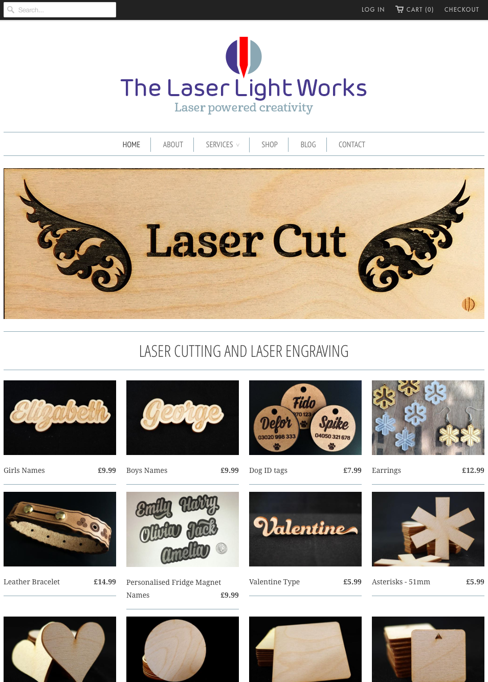 a screenshot of the laser light works website