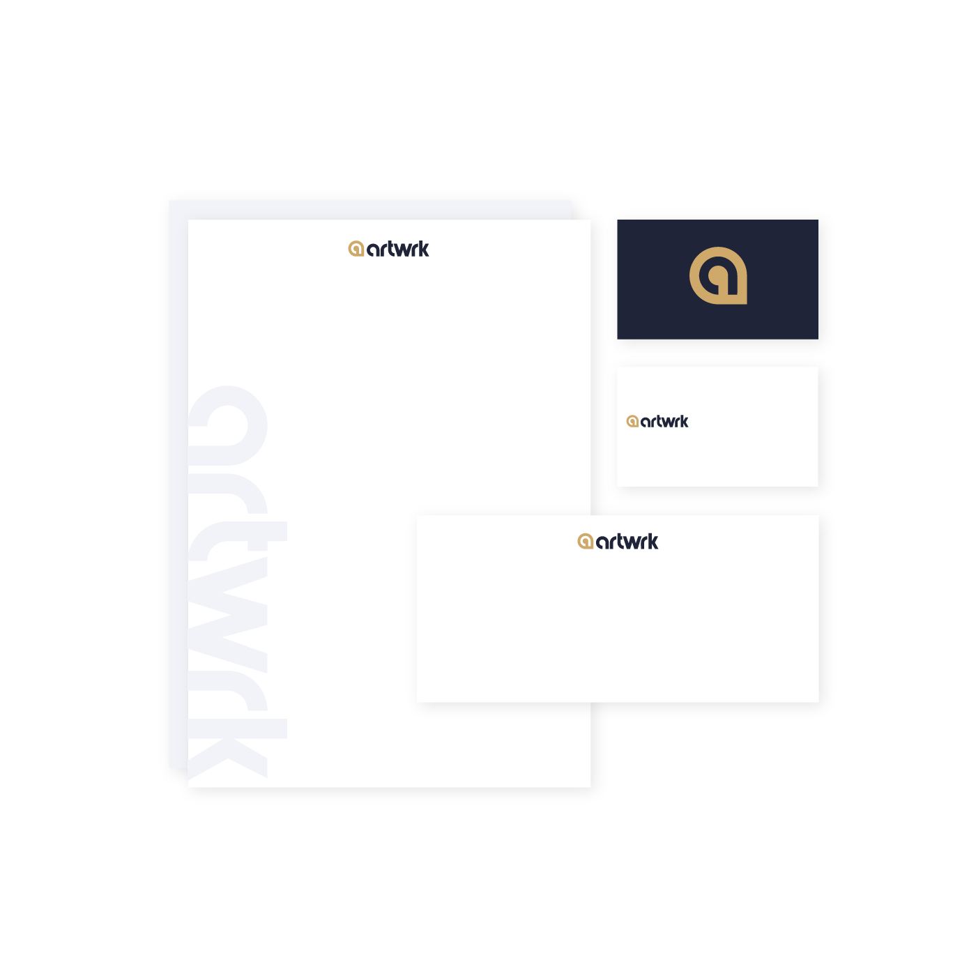 A set of envelope , letterhead , and business card on a white background.