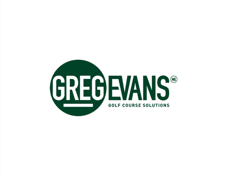 A logo for greg evans golf course solutions on a white background.