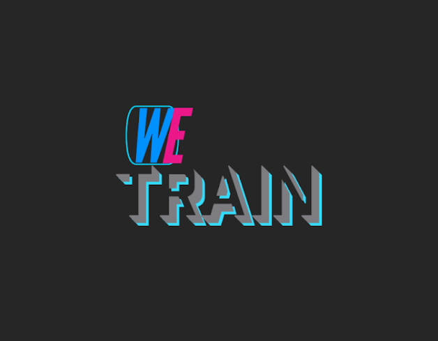 A logo that says we train on a black background