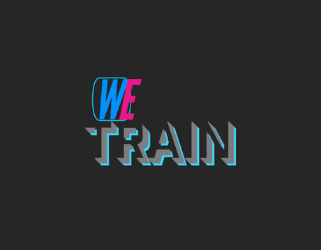 A logo that says we train on a black background