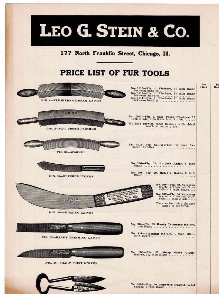 A price list of fur tools from leo g. stein & co.