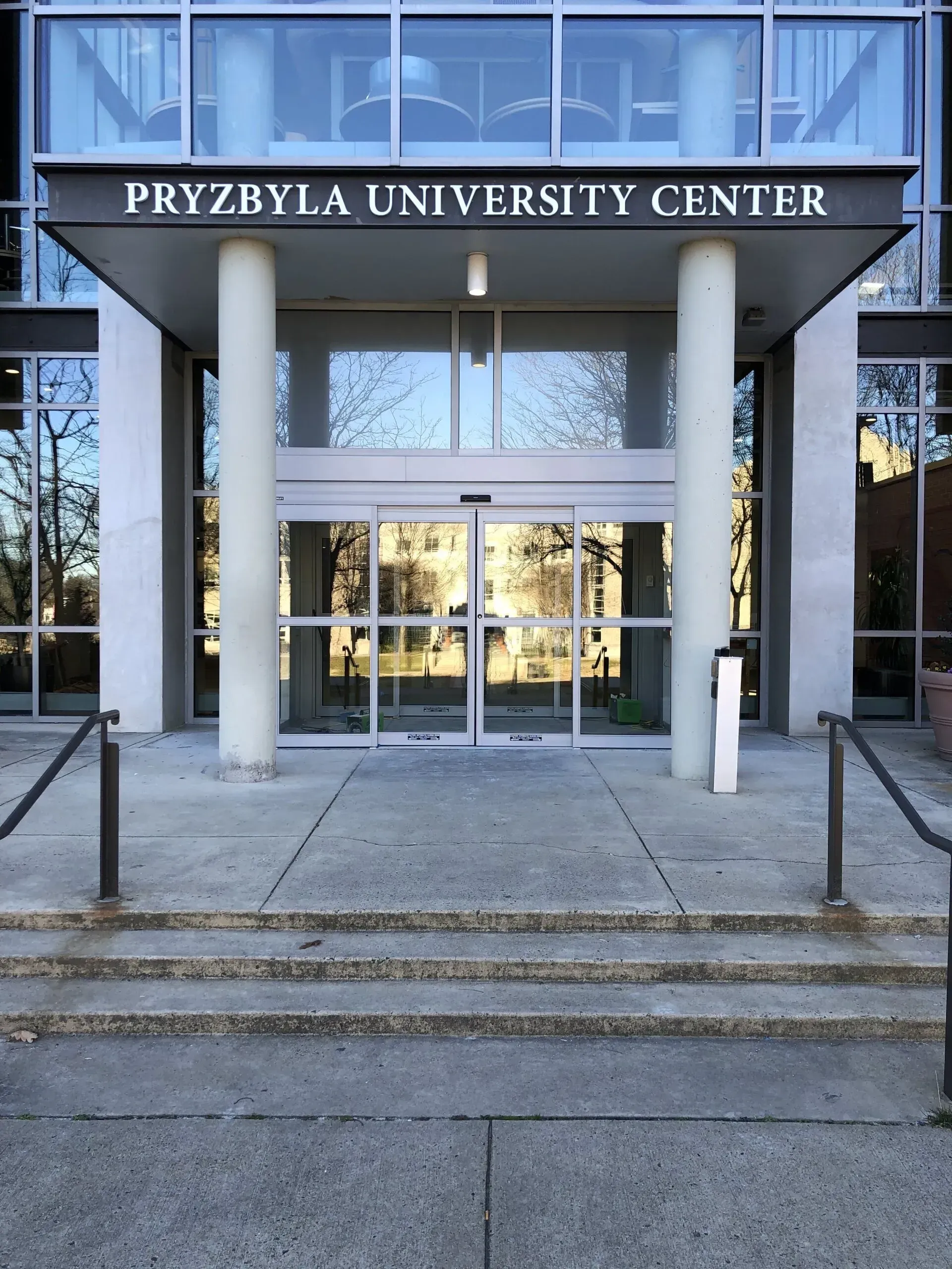 The entrance to the przybyla university center is shown