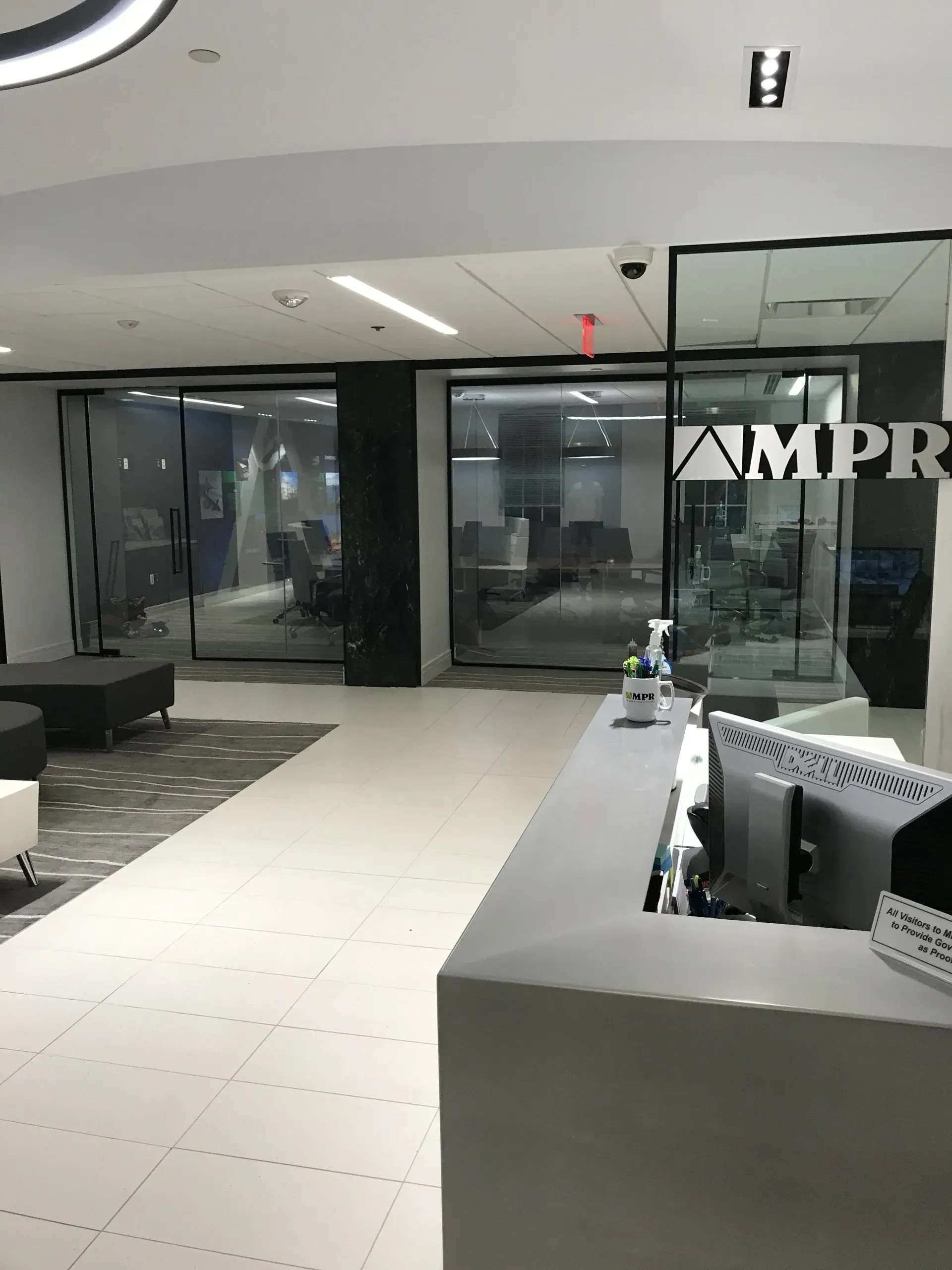 A large room with a sign that says ampr on it