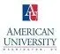 The logo for american university is red , white and blue.