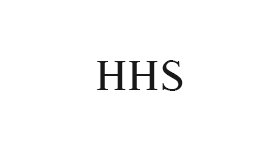 A black and white logo for hhs on a white background.