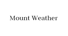 A black and white logo for mount weather on a white background.