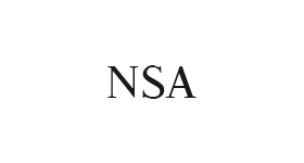 A black and white logo for nsa on a white background.
