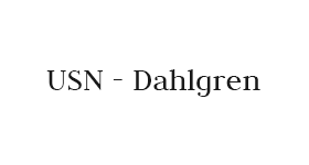 A black and white logo for usn dahlgren on a white background.