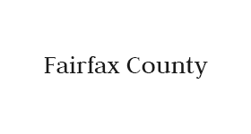 A black and white logo for fairfax county on a white background.