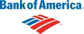 The bank of america logo is red , white and blue.