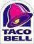 A taco bell logo with a purple bell on a white background.