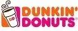 A dunkin donuts logo with a cup of coffee on it.