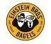 A logo for einstein bros bagels with two men in a circle.
