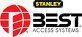A red and black logo for stanley best access systems