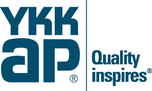 A blue logo for ykk ap quality inspires
