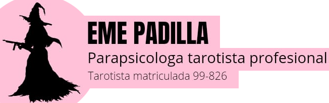 Pancarta rosa con silueta de bruja negra y texto: “EME PADILLA, Parapsicologa tarotista profesional”
