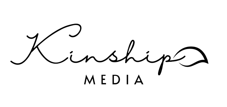 Logo for Kinship Media in cursive font over block letters 