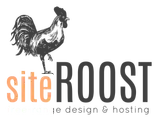 Logo for Site Roost; rooster illustration, text