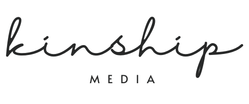 Kinship Media logo in cursive font. 