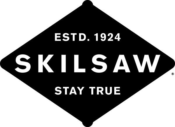 The logo for skillsaw is black and white and says `` stay true ''.